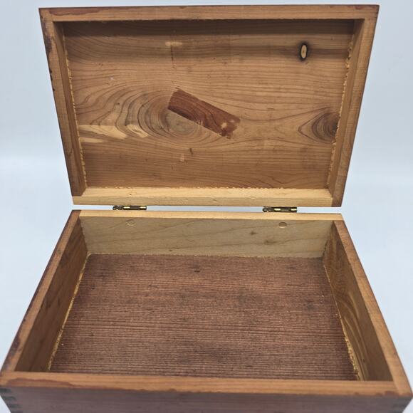 Vintage Wood Jewelry Trinket Box with Hinged Cottage Scene Lid Brown - Picture 2 of 10